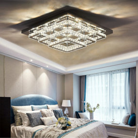 3 Lamp Square Layered Large Size Glamourous Crystal Chandeliers LED Ceiling Light 60cm Cool White