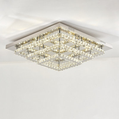 3 Lamp Square Layered Large Size Glamourous Crystal Chandeliers LED Ceiling Light 60cm Dimmable