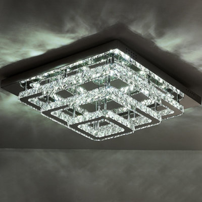 3 Lamp Square Layered Large Size Glamourous Crystal Chandeliers LED Ceiling Light 70cm Cool White