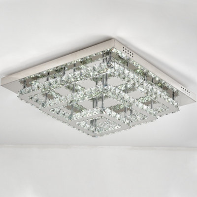 3 Lamp Square Layered Large Size Glamourous Crystal Chandeliers LED Ceiling Light 70cm Cool White