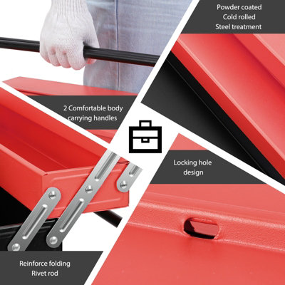 3-Layer 5-Tray Multi-Function Metal Tool Box,  Cantilever Folding Red Storage Box