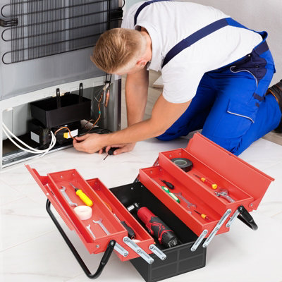 3-Layer 5-Tray Multi-Function Metal Tool Box,  Cantilever Folding Red Storage Box