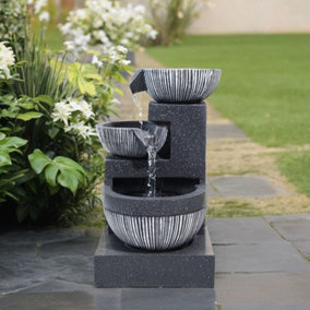 3-layer Bowl-shaped Solar Powered Cascading Water Feature  Garden Layered LED Fountain Outdoor Ornament Statue Fountain