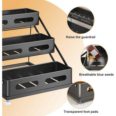 3-Layer Carbon Steel Kitchen Spice Rack Adjustable Height Condiment ...