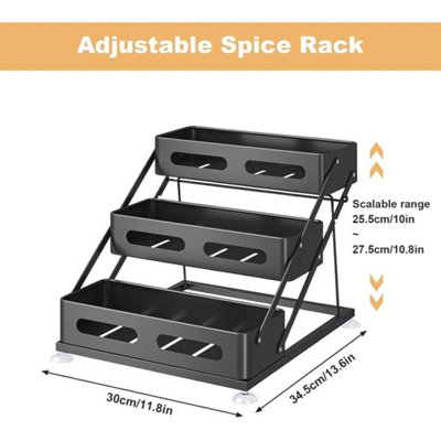 3-Layer Carbon Steel Kitchen Spice Rack Adjustable Height Condiment ...