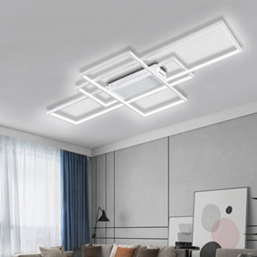 3 Layered Neutral Style Rectangular Acrylic LED Semi Flush Ceiling Light Fixture 110cm Cool White
