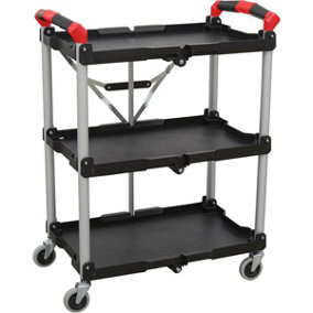 3 Level Folding Workshop Trolley - 670 x 430 x 855mm - 25kg Per Shelf - Foldable