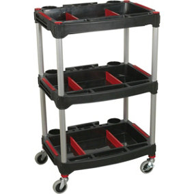 3 Level Wheeled Composite Workshop Trolley with Parts Storage - 30kg Per Shelf