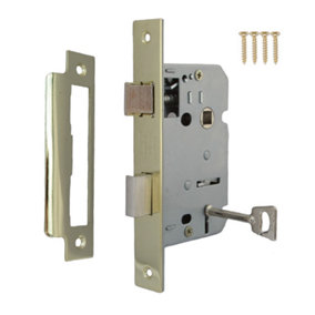 3 Lever Mortice Brass Sash Lock Key 2.5" 64mm Bolt Through Reversable Bathroom Handle Locks