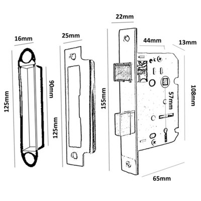 3 Lever Mortice Brass Sash Lock Key 2.5