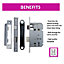 3 Lever Mortice Chrome Sash Lock Key 3" 76mm Bolt Through Reversable Bathroom Handle