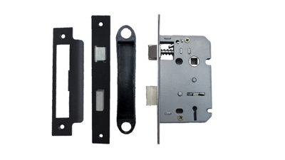 3 Lever Mortice Matt Black Sash Lock Key 2.5