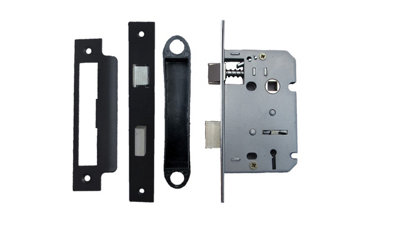 3 Lever Mortice Matt Black Sash Lock Key 2.5" 64mm Bolt Through Reversable Bathroom Handle Locks