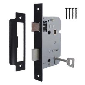 3 Lever Mortice Matt Black Sash Lock Key 3" 76mm Bolt Through Reversable Bathroom Handle Locks