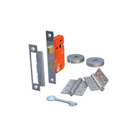 3 Lever Sashlock & Hinge Pack - 64mm Lock & 76mm Hinges (Satin), 1mm Intumescent Hardware Protection Included