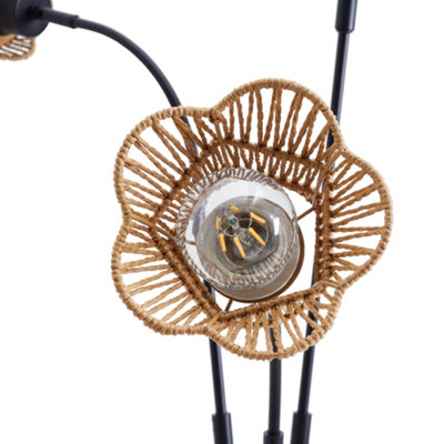 3-Light 174cm H Paper Rope String-Wrapped Lampshade Floor Lamp in Black