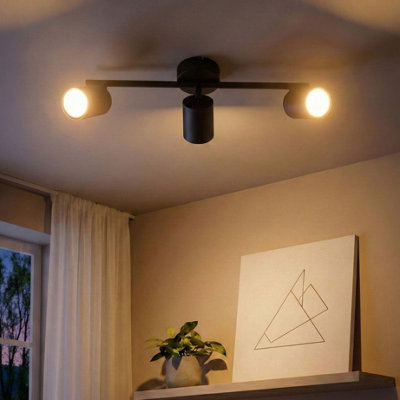 3-Light Black Metal Ceiling Spotlight with Adjustable Shades