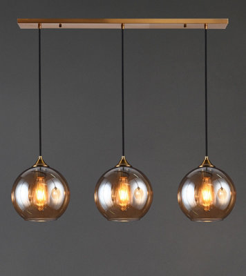 3 Light Chandelier Glass Black Lampshade E27