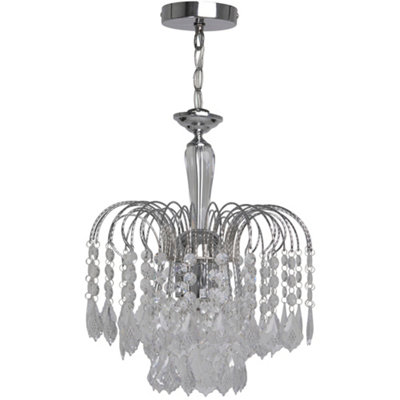 3 Light Chrome Finish Acrylic Drops Chandelier Ceiling Light