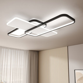 3 Lights Modern Rectangular LED Semi Flush Ceiling Light Fixture 110CM White Light