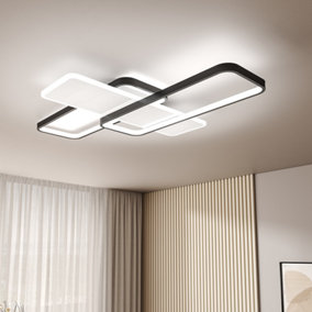 3 Lights Modern Rectangular LED Semi Flush Ceiling Light Fixture 90CM White Light