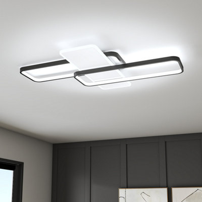 3 Lights Modern Rectangular LED Semi Flush Ceiling Light Fixture 90CM White Light