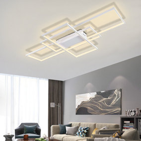 3 Lights White Neutral Style Rectangular LED Semi Flush Ceiling Light Fixture 110cm Dimmable