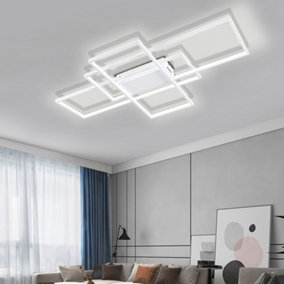 3 Lights White Neutral Style Rectangular LED Semi Flush Ceiling Light Fixture 90cm Cool White