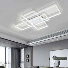 3 Lights White Neutral Style Rectangular LED Semi Flush Ceiling Light Fixture 90cm Dimmable