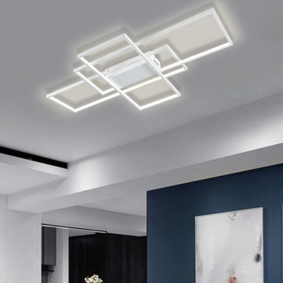 3 Lights White Neutral Style Rectangular LED Semi Flush Ceiling Light Fixture 90cm Dimmable