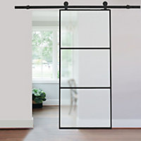 3 Lite Panel Modern Black Glass and Aluminum Sliding Barn Door Internal Door with 6ft Hardware Kit