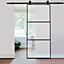 3 Lite Panel Modern Black Glass and Aluminum Sliding Barn Door Internal Door with 6ft Hardware Kit