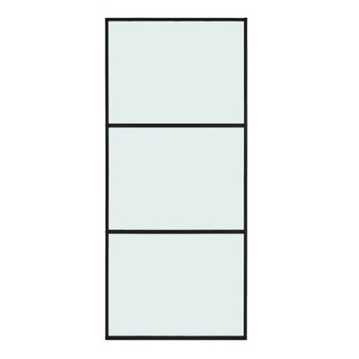 3 Lites Clear Glass Black Sliding Barn Door Panel with 6ft Hardware Kit Roller Track System