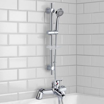 3 Mode Handset Adjustable Slider Riser Rail Kit & Bath Shower Mixer Tap