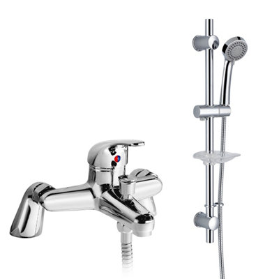 3 Mode Handset Adjustable Slider Riser Rail Kit & Bath Shower Mixer Tap - 4