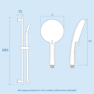 3 Mode Handset Adjustable Slider Riser Rail Kit & Bath Shower Mixer Tap - 6