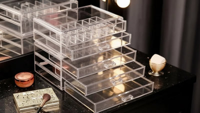 3 or 5 Layer Acrylic Drawer Clear Office Organizer Desk Pencil Holder ...