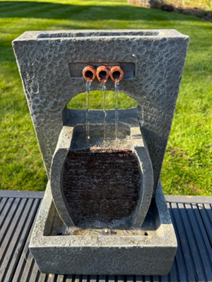 3 Outlets Tier Water Feature with LED Lights - Solar Powered 27x18x45cm