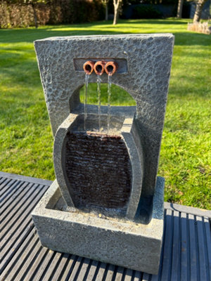 3 Outlets Tier Water Feature with LED Lights - Solar Powered 27x18x45cm