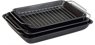 Cera Titanware One Shelf Baking Tray Set - 1 Large & 2 Small Carbon Steel  Stackable Oven Trays with Non-Stick Coating