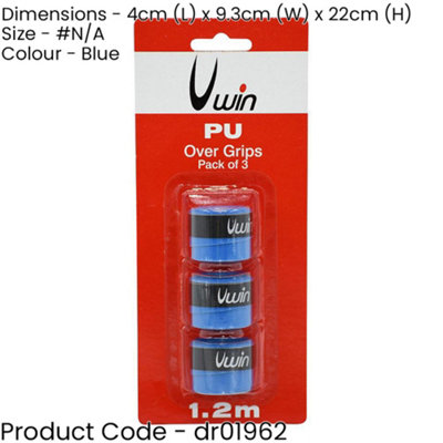 3 PACK 0.6mm x 1.2m BLUE PU Comfort Over Grip - Tennis Badminton Squash Racket