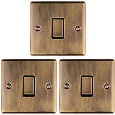 3 PACK 1 Gang 20A Single Light Switch ANTIQUE BRASS & BLACK 2 Way Metal Rocker