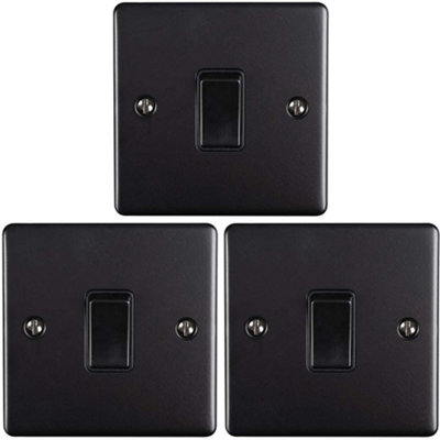 3 PACK 1 Gang 20A Single Light Switch MATT BLACK & BLACK 2 Way Metal Rocker