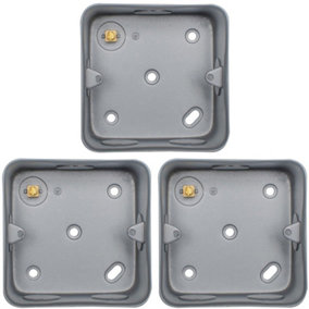 3 PACK 1 Gang 40mm Surface Mount METAL CLAD Back Box Switch Socket Rounded Earth