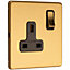 3 PACK 1 Gang DP 13A Switched UK Plug Socket SCREWLESS SATIN BRASS Wall Power