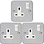 3 PACK 1 Gang Single 13A Switched UK Plug Socket HEAVY DUTY METAL CLAD Power