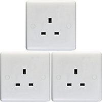 3 PACK 1 Gang Single 13A Unswitched UK Plug Socket - WHITE Wall Power Outlet