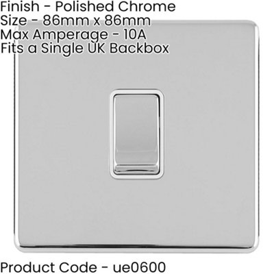 3 PACK 1 Gang Single Light Switch SCREWLESS POLISHED CHROME 2 Way 10A Rocker