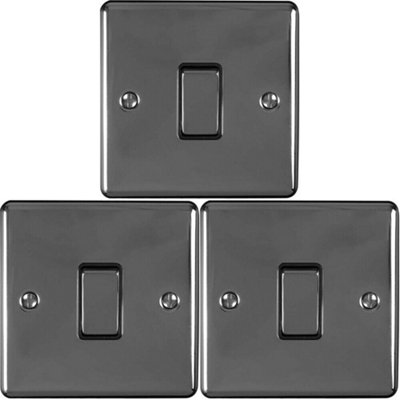 3 PACK 1 Gang Single Metal Light Switch BLACK NICKEL 2 Way 10A Black