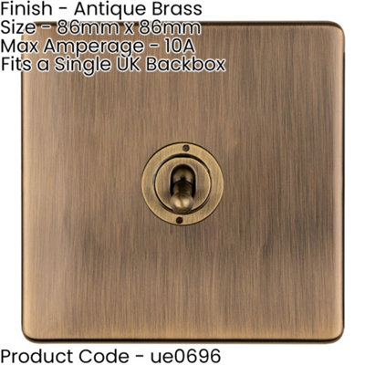 3 PACK 1 Gang Single Retro Toggle Light Switch SCREWLESS ANTIQUE BRASS 10A 2 Way